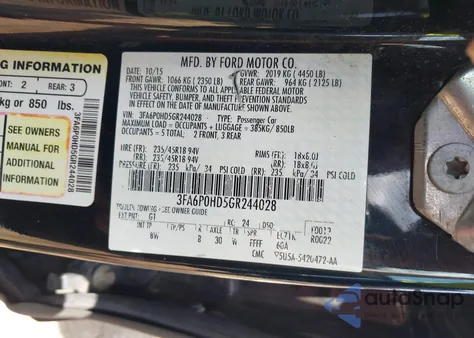 2016 Ford Fusion Se z USA, uszkodzony, nr VIN 3FA6P0HD5GR244028